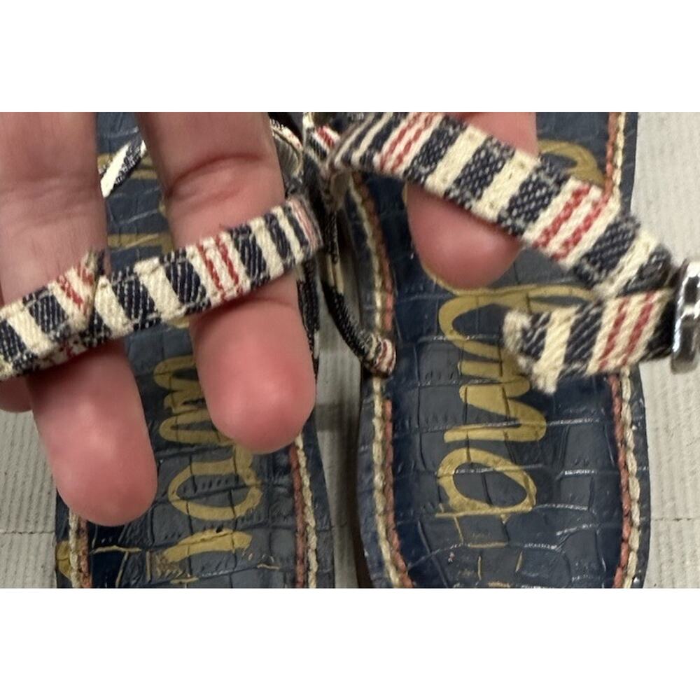 Sam Edelman Womens Gigi Sandal Slingback Red Blue Denim Nautical Flat Size 7.5 - Picture 4 of 10